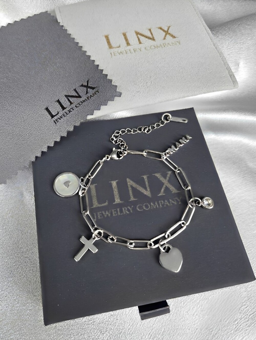 Silver Paperclip Chain Charm Bracelet With Charms